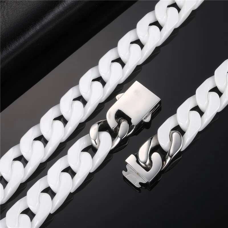 Hip Hop 12mm Heavy Stainless Steel Ceramics Cuban k Chain Unique Necklace For Men Women Rapper Jewelry