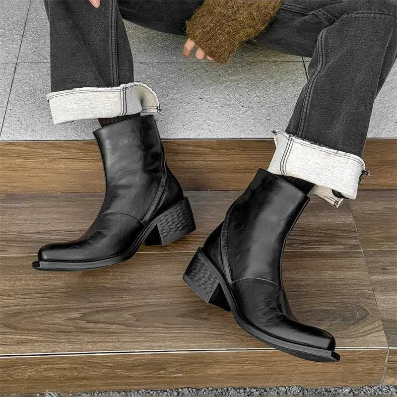 Leather boots mens brand British style comfortable and fashionable thick soled wizard ankle boots Z250303