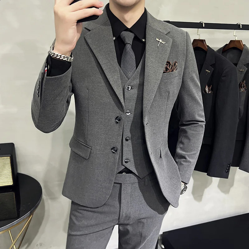 Jacket Vest Pants High End Boutique Solid Color Mens Casual business office Suit Groom Wedding Dress Party Blazer Trousers 250224