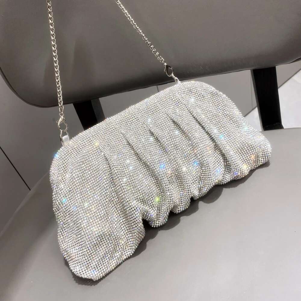 Women's Bags Shiny Rhies Handmade Evening Clutch Bags New Folds Purses and Handbags Designer Wedding Party High Quality
