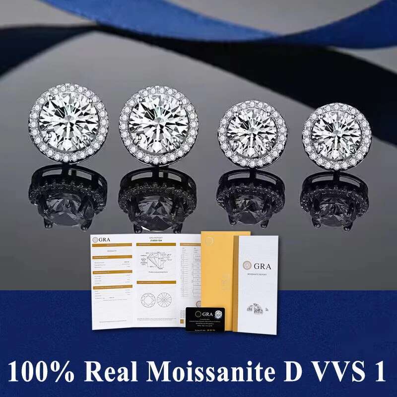 D VVS1 Moissanite Stud Earrings For Women Pass Dia Tester Pen S Platinum plating Moissanita With 2 GRA Certificates