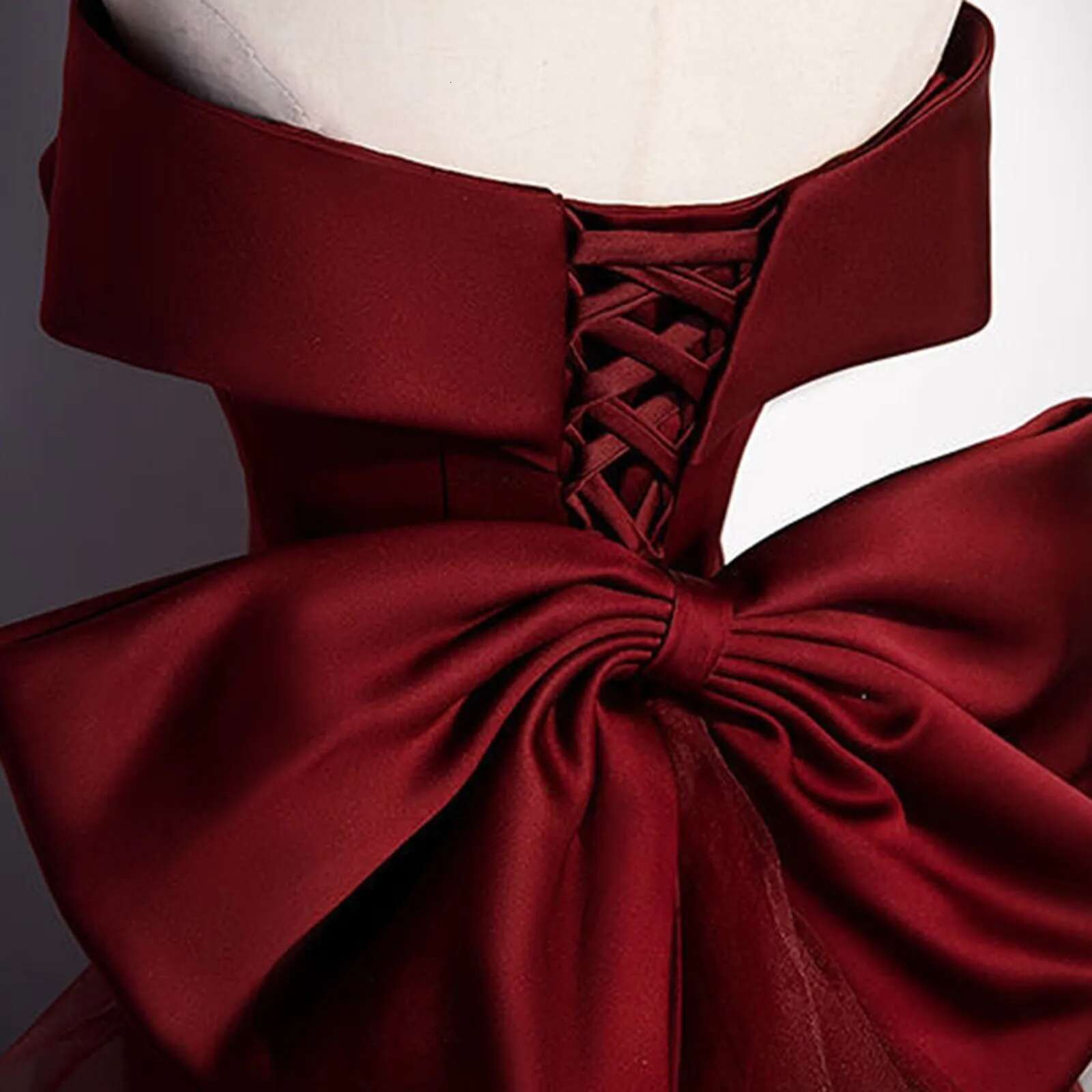 One Shoulder Trumpet Long Dresses Wine Red Evening Gown Back Big Bow Light Gauze Wedding Dress For Women Vestido Feminino