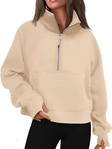 New Autumn And Winter Women's Sweatshirts Half Zipper Short Hoodie Stand Collar Plus Fleece Solid Color Hoodies Custom Wholesale