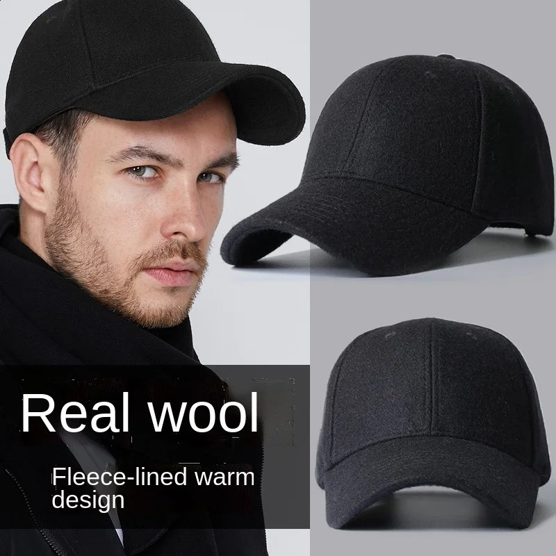 Baseball Cap for Men Winter Wool Hat Keep Warm Big Head Circumference Thickened Solid Color Trucker Cap Dad Hat High Quality 250228