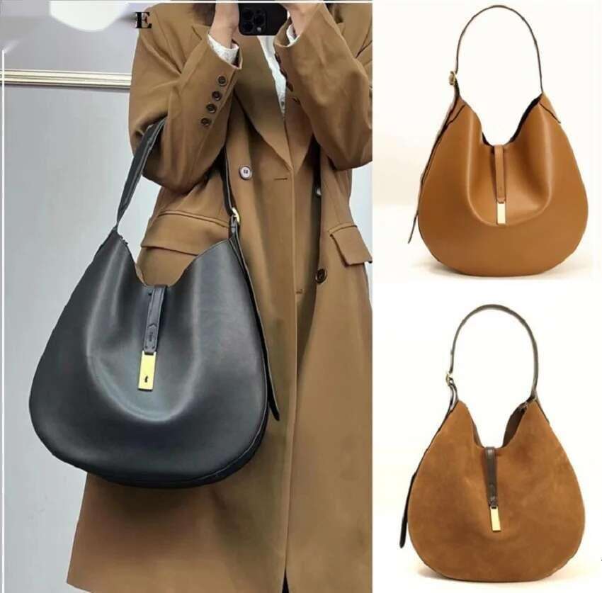 New Women's One Shoulder Genuine Leather Large Hobos Underarm Bag Half Moon Design Ladies Handbags