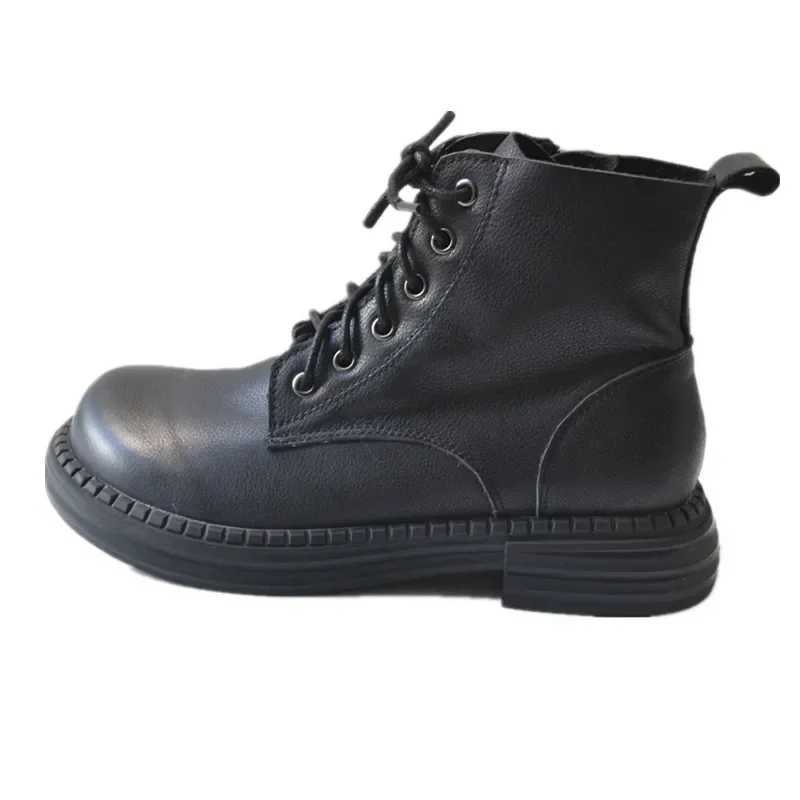 literary soft women boots genuine leather rubbing literary looseness wide toe fat feet booties big nose Z250303