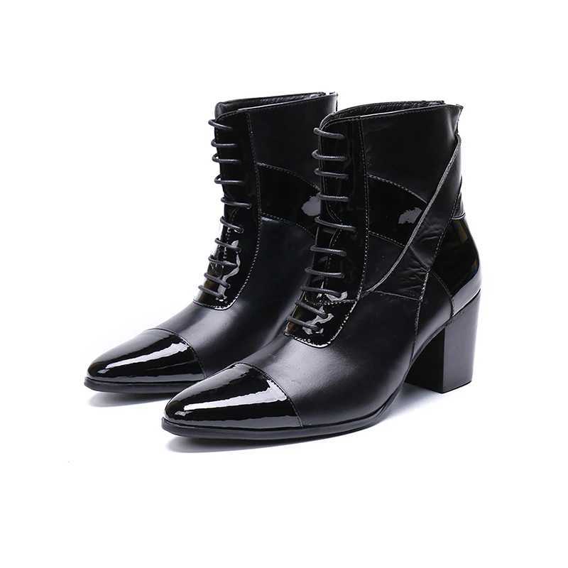 Fashion Luxury Men High Heels Boots Genuine Leather Ankle Boots Men Italian Business Dress Shoes Pointed Toe Cowboy Boots Z250303