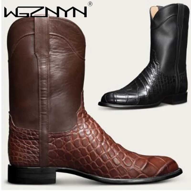 Luxury Mens Classic Punk Goth Pattern Ankle Boot Designed Men Shoes Wide Toe Western Cowboy Pointed Working Boots for Men Z250303