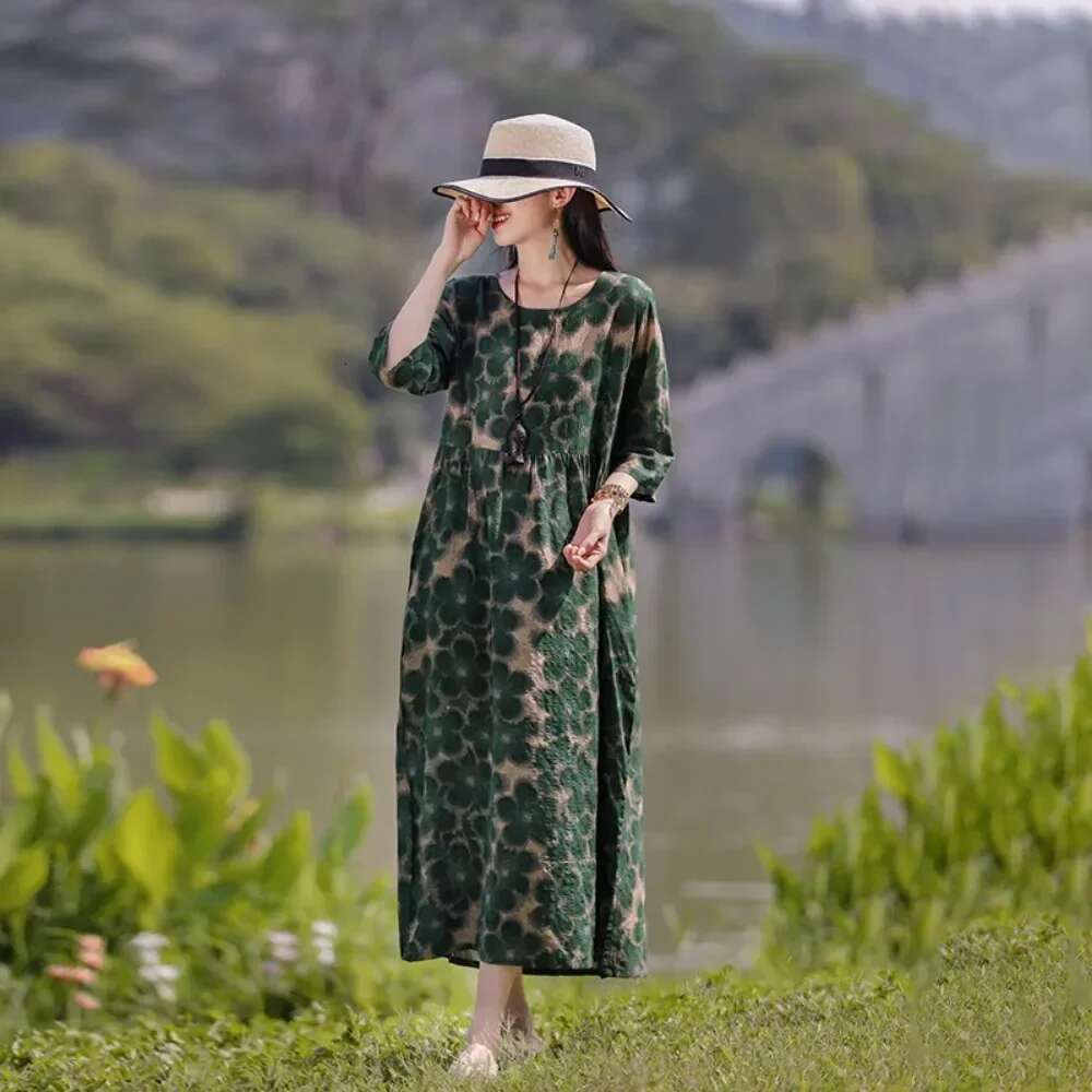 Elegant Comfortable Loose Streetwear Clothing Summer Dress For Women Fashion Casual Vintage Ethnic Style Clothes Print