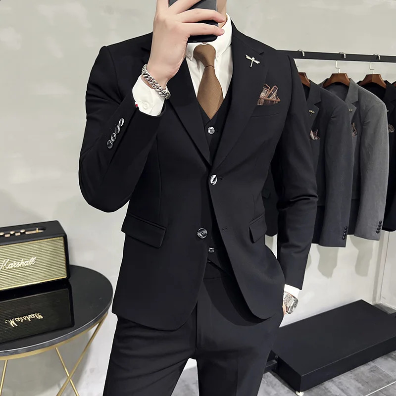 Jacket Vest Pants High End Boutique Solid Color Mens Casual business office Suit Groom Wedding Dress Party Blazer Trousers 250224