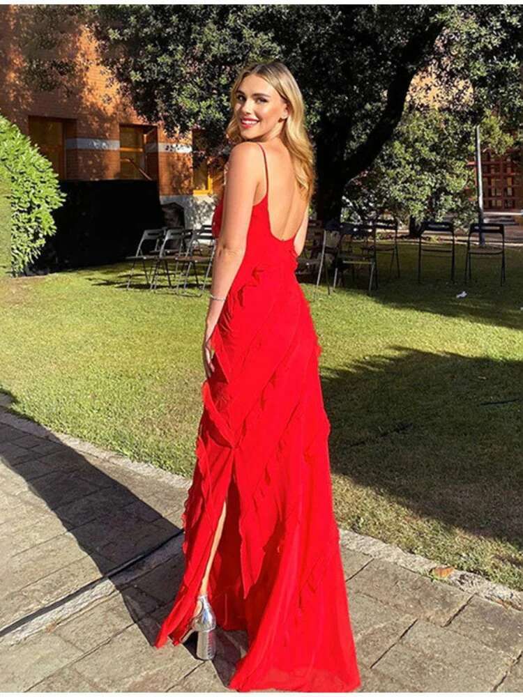 2024 Summer Fashion New Elegant Women's Sexy Chiffon Vacation Sg With Ruffle Edge Style Long Dress