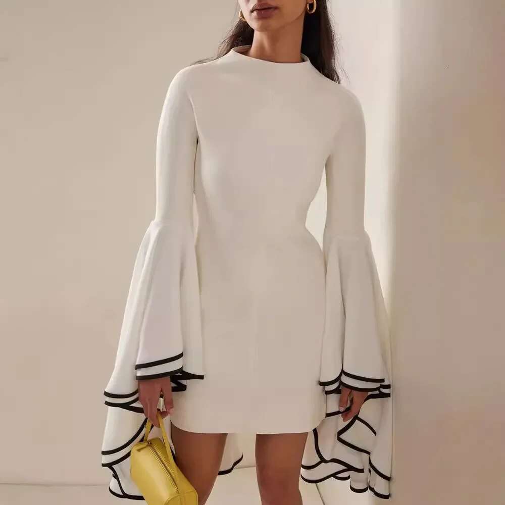 2023 New Design Slimming Fashionable Elegant Dress Gown With Exaggerated Large Lotus Leaf Sleeves Waist-Fitted For Europeans