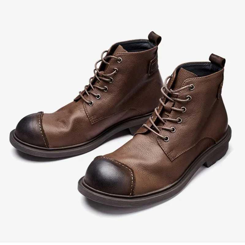Vintage Business Mens Boots Luxury Genuine Cow Leather Spring Work Shoes 2024 New Style Full Grain Leather Round Toe Ankle Boots Z250303