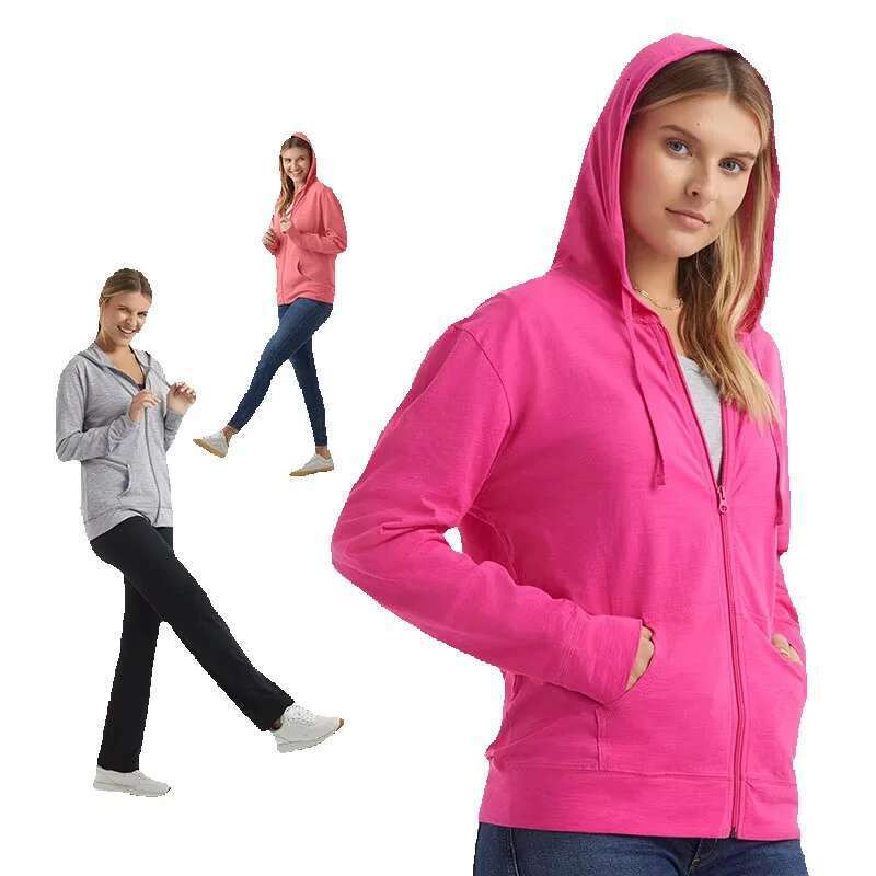 Custom Colors Pink Womens Up Hoodies Long Sleeve Casual Fleece Zip Hoodie Sweatshirt For Women Wholesale