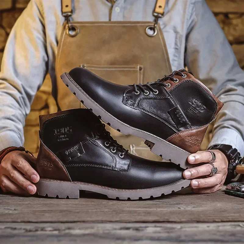 Genuine Leather Mens Boots Fashion Mens Casual Leather Shoes British Style Male Boots High Quality Shoes for Men 2024 Botines Z250303