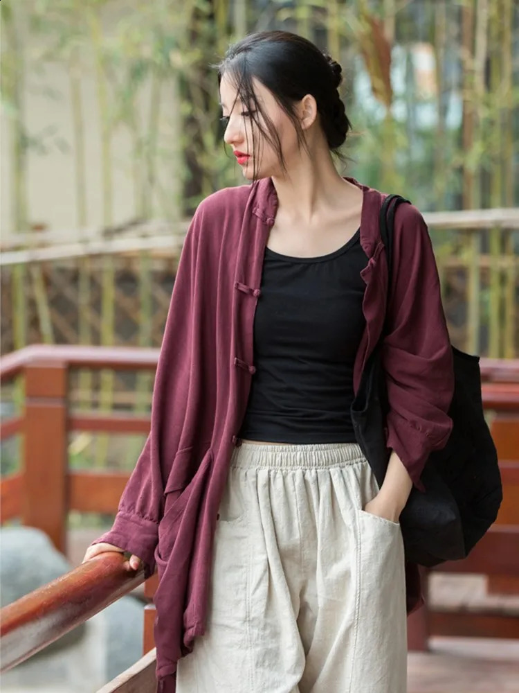 Womens loose linen jacket womens summer autumn Sunscreen coat flat top 250228