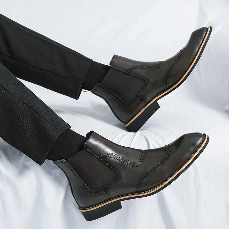 38-45 Boots Men PU Splicing Business Office Fashion Brand Chelsea Boots European and American Luxury Social Boots Men Boots Z250303