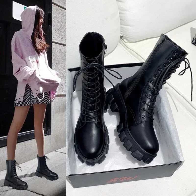 2024 thick winter knight boots womens square heel ankle boots thick motorcycle boots black and white Botas drone comfort Z250303