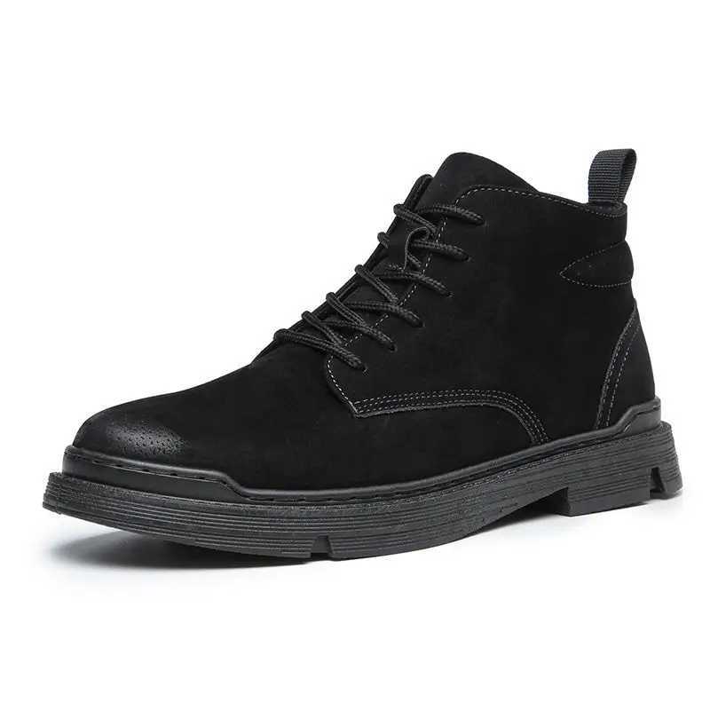 Spring and Autumn Mens Boots High-top Tooling Leather Mens Winter Snow Boots Faux Suede Male Flat Winter Boots Z250303