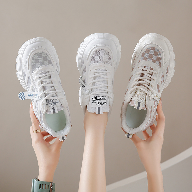 White Minimalist Thick Soled Designer s New Outdoor Sports Mesh Breathable Women s Height Increasing Casual Shoes