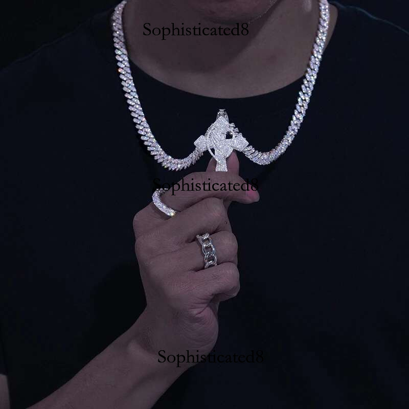 Hip Hop Bg D Color Moissanite Iced Out Praying Hands Cross Necklaces & Pendants For Men Jewelry Sterg Sier Gifts