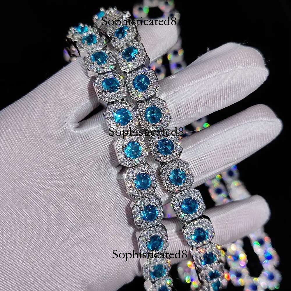 12mm Hip Hop Jewelry Pink/Treasure Blue/Sea Blue Girl Cluster Tennis Chain Cubic Zirconia Bg Dia CZ Necklace For Women