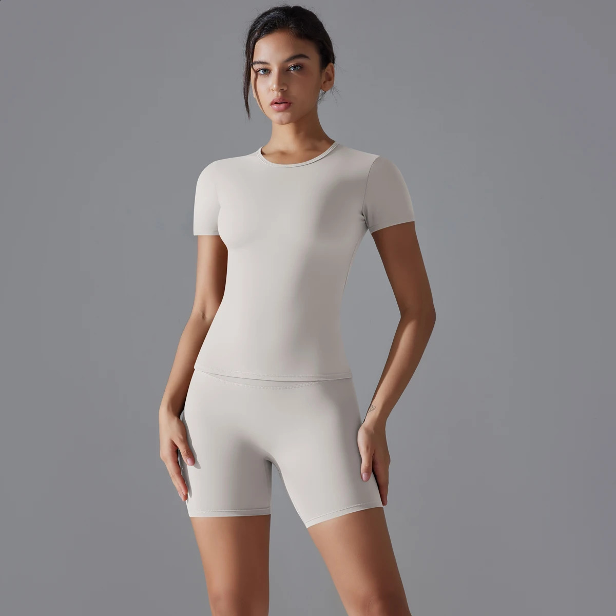 Yoga set womens sports short sleeved top with high waist and legs running jogging exercise sportswear fitness gym set 250228