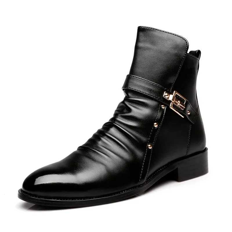 Luxury Mens Chelsea Boots Fashion Pointed Toe Mens Boots High Quality Business Casual Shoes Leather Men Motorcycle Boots Z250303