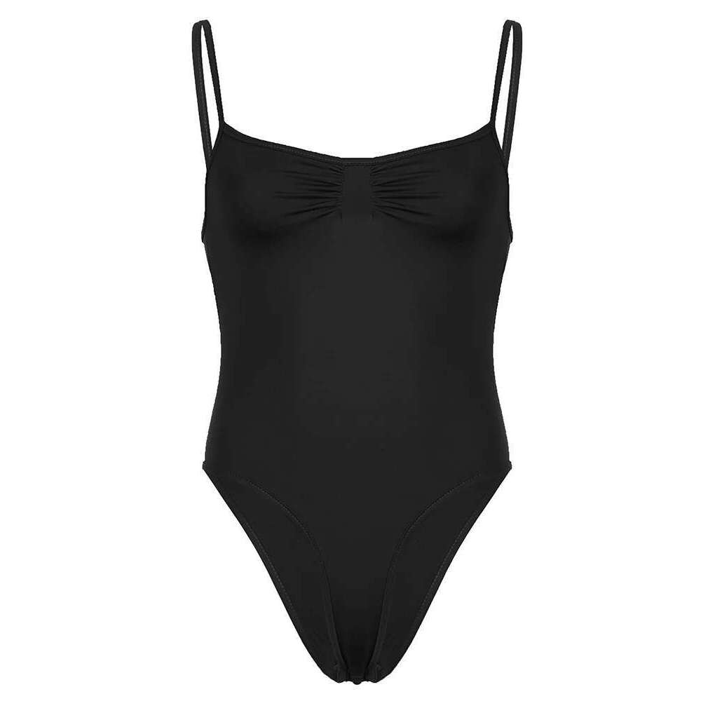 Women's Wear Sweetown Sleeveless Shirring Skinny Sexy Spaghetti Strap Bodysuit For Women Black Solid Simple Basic Vacation Camisole