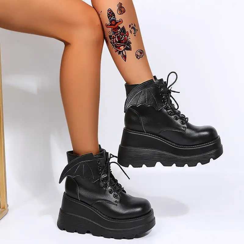 Dark Gothic Womens Boots Punk Wedge Booties Womens Comfort Plus Size 35-43 Platform Boots Cosplayer Platform Shoes Lolita Shoes Z250303