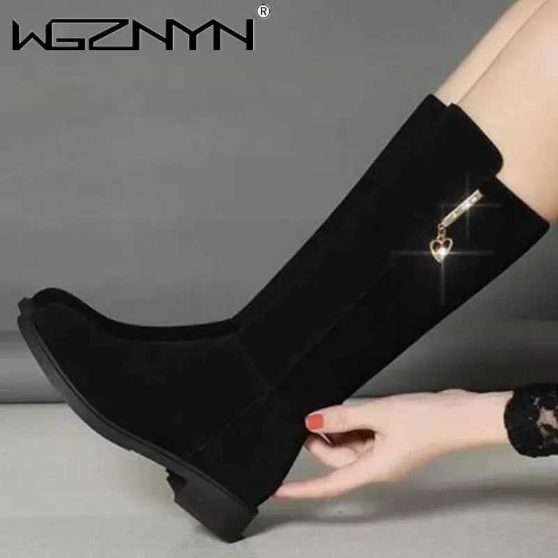 Luxury New Women Warm Plush Snow Boots Snow Casual Flat All-match Cotton Fashion Side Zipper Winter Shoes Thigh High Boot Black Z250303