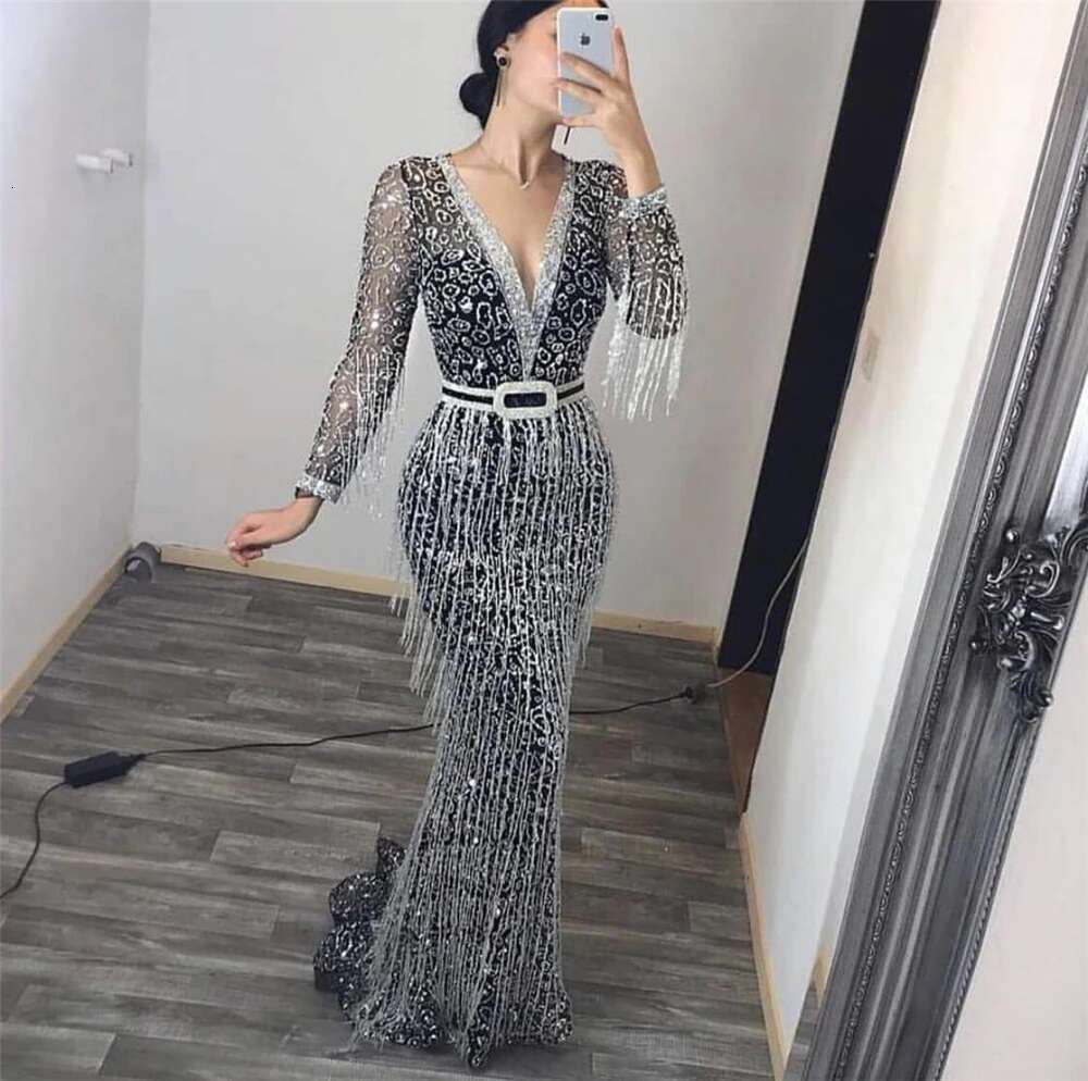 Women's New Birthday Prom Sequined Fringed 1920S Long Elegant Bodycon Rhie Evening Party Dress