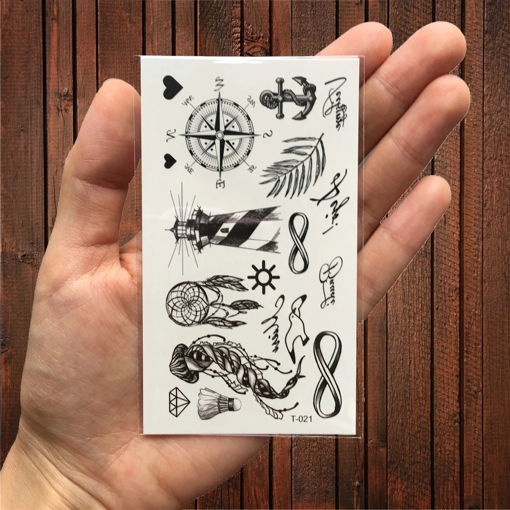 Waterproof Black Infinity Tattoo Feather Bird Women Body Hand Art Drawing Temporary Stickers Men Finger Small Paste 250219