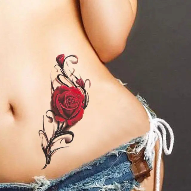 Sexy Rose Flower Tattoo for Woman Arm Abdomen Floral Waterproof Art Temporary Sticker Lasting 250219