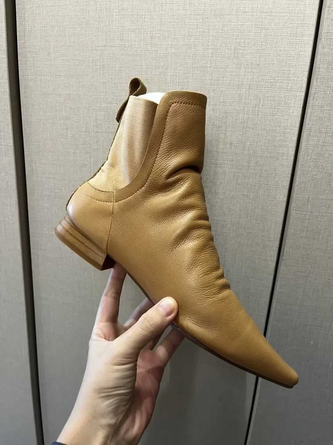 Birkuir Pointed Toe Ankle Boots for Women Elastic Band Genuine Leather Bottas Mujer Loafers Luxury Womens Soft Thick High Heels Z250303