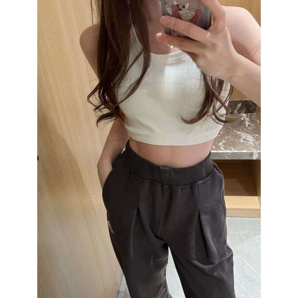 Threaded Knitted Embroidered Sleeveless Tank Top Elastic Slim Fit Inner For Women