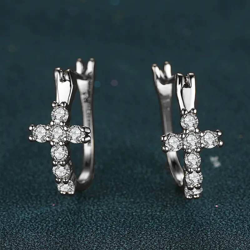 Silver Gold Jesus Cross Earring Ear Cuff Designer Jewelry Diamond Oval Love Heart Charm Inlaid Cubic Zirconia Stud Hoop Earrings Dangle for Man Woman 