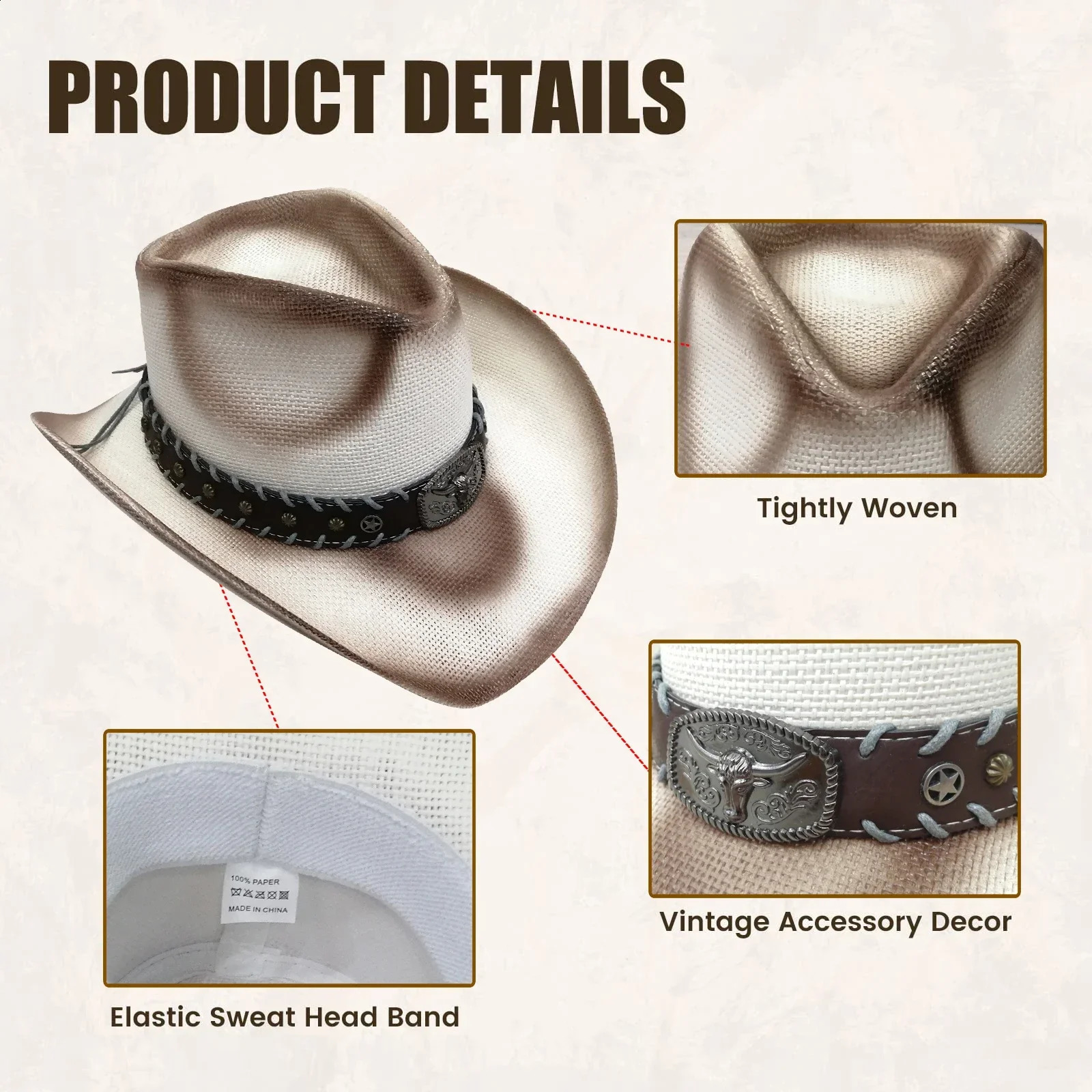 Vintage Hat Men Western Cowgirl Caps Straw Cover Cap Female Jeans Hat Jazz knight Hat Sun Hat 250221