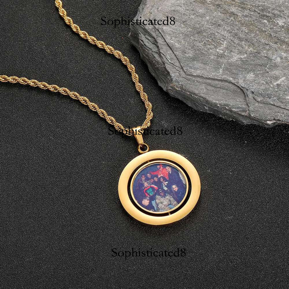 Hip Hop Photos Customize Spin Double Sided Round Stainless Steel Picture Pendant Necklace Jewelry