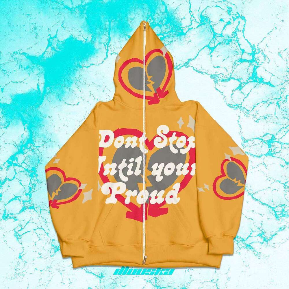 Ins Y2K Gothic style autumn and winter letter heart-shaped printed zipper hoodie