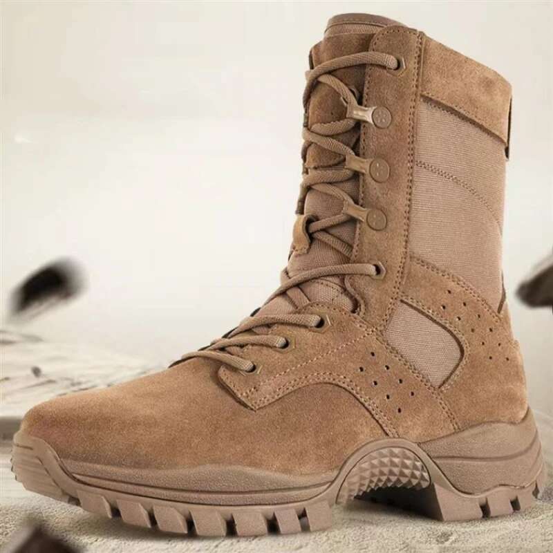 Summer Brown Tactical Combat Men's Ultra Light Mesh Breathable Zipper Work Training Boots Outdoor Climbing Hiking Shoes