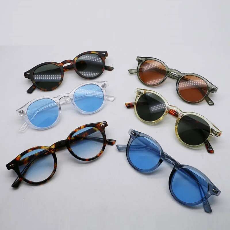 Vintage Rice Nail Round Sunglasses Women Hawksbill Blue Shades Eyewear Female Brand Design Sun Glasses Men oculos