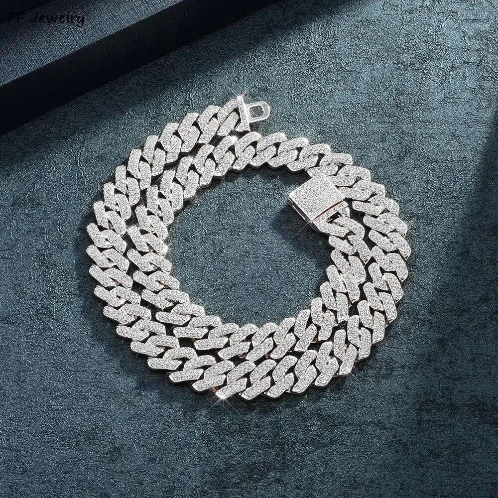 15mm Cuban k Chain For Men Siery/Golden Iced Out Rhie Miami Necklace Choker for Women with Box Clasp Hip Hop A+++