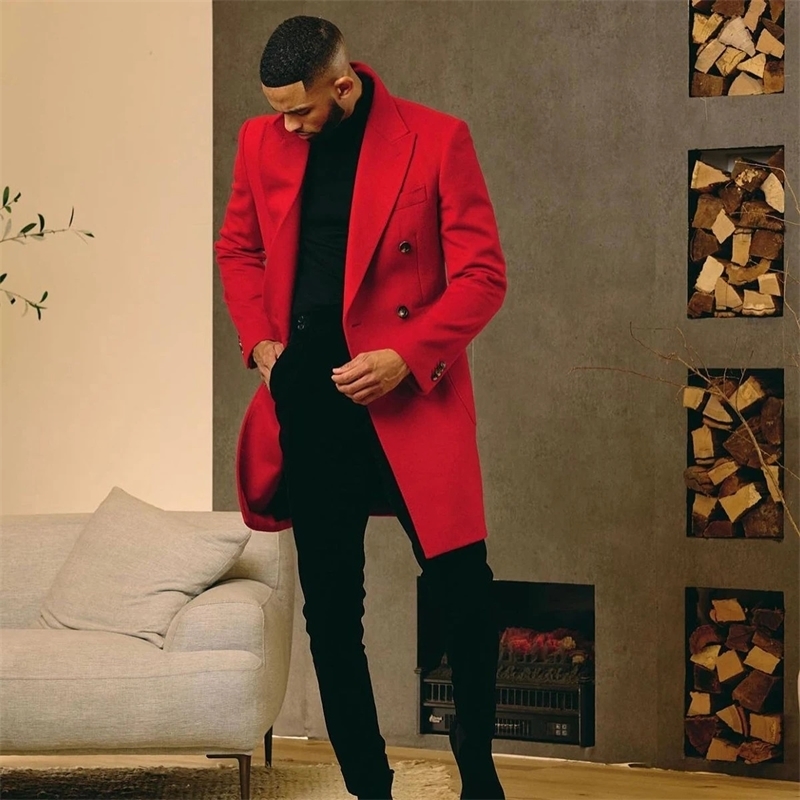 Mens Suits Slim Fit Fashion Peaked Lapel Suits Red Long Jacket Black Pants 2 Pieces Prom Party Wedding Tuxedo Blazer 250213