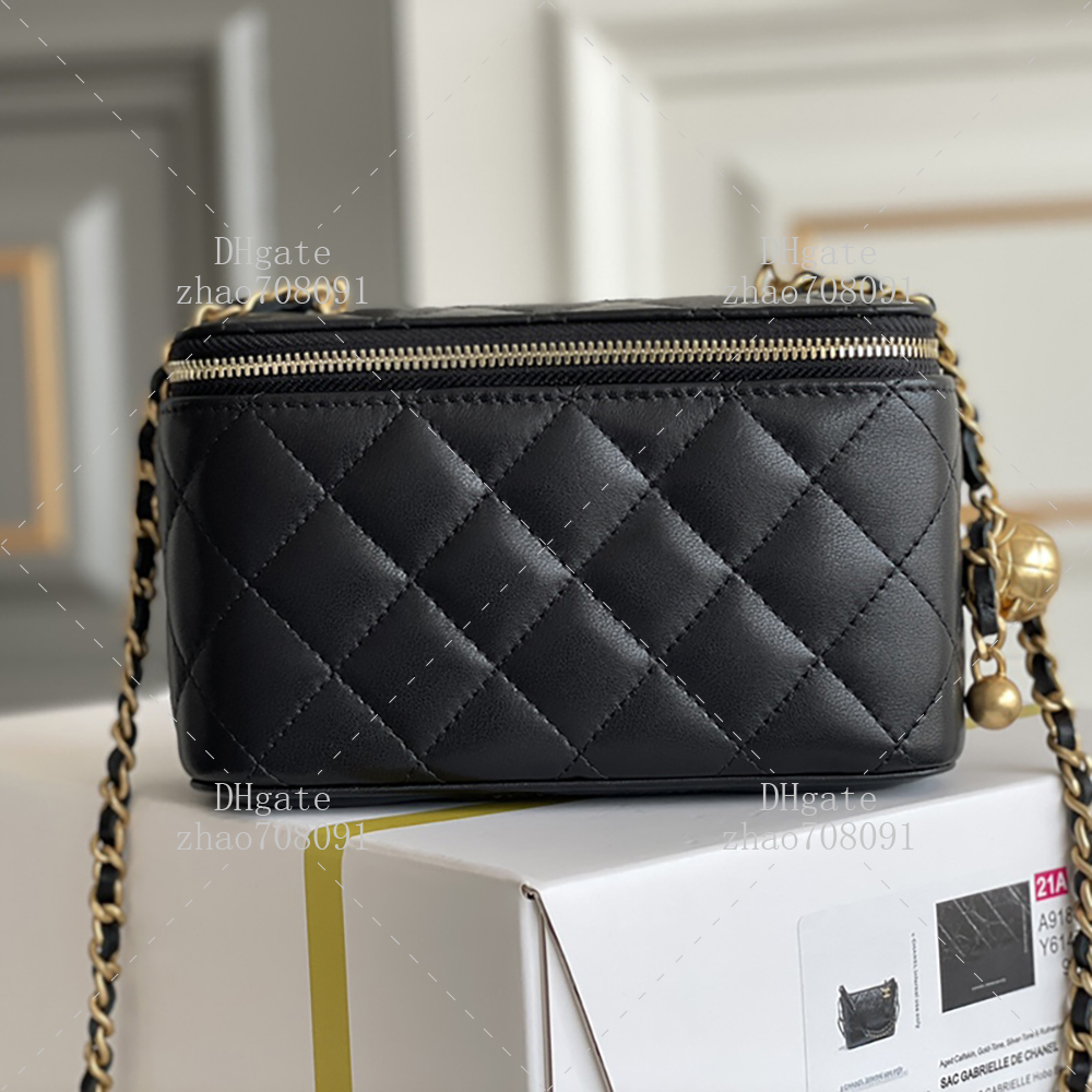 Lambskin Golden Ball Design Makeup Bag - Women's 17cm Shoulder & Crossbody Bag With Box C19G