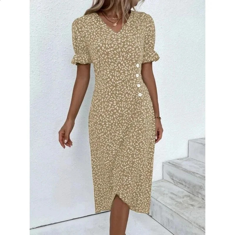 Spring Floral Bodycon Midi Dress For Women V Neck Long Sleeve Ruched Slim Fit Dresses Female Sexy 250303Z