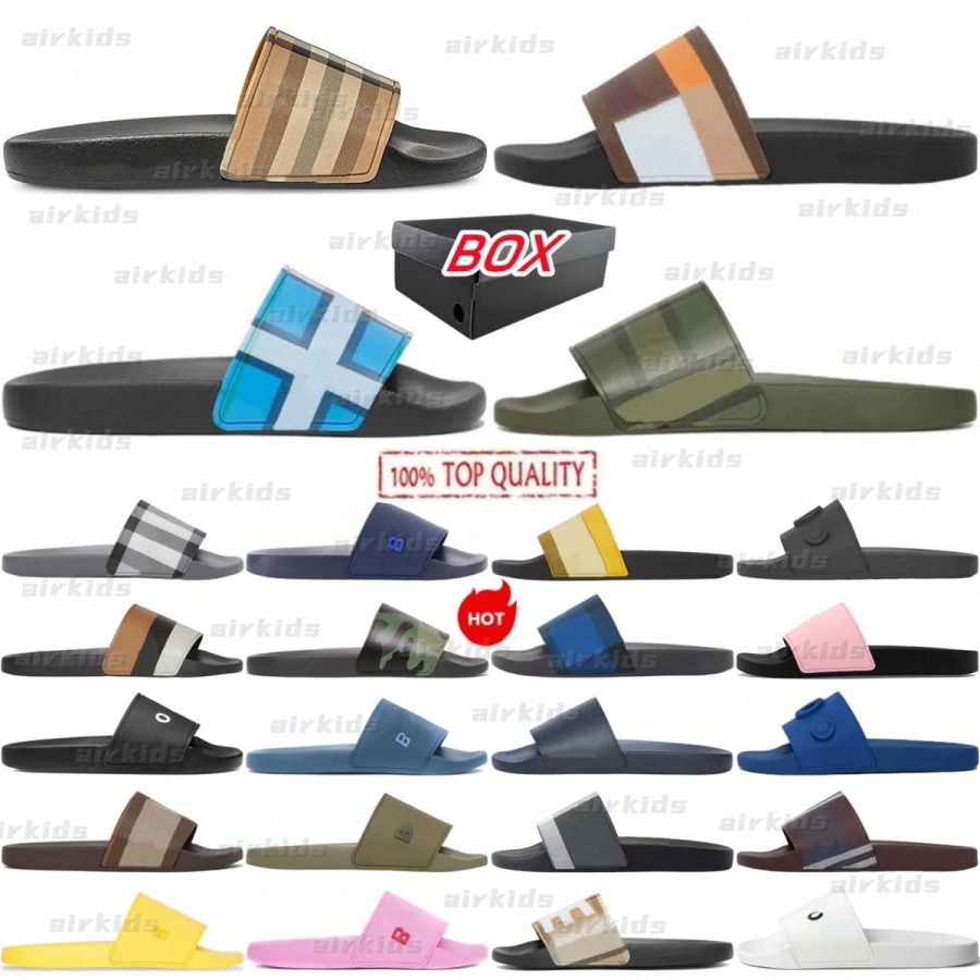 Check Slides Mule travel Plaid Designer Slippers Archive Beige Tartan Sliders Furley Blue Dark Birch Brown Storm Grey mens womens Beach flat slip