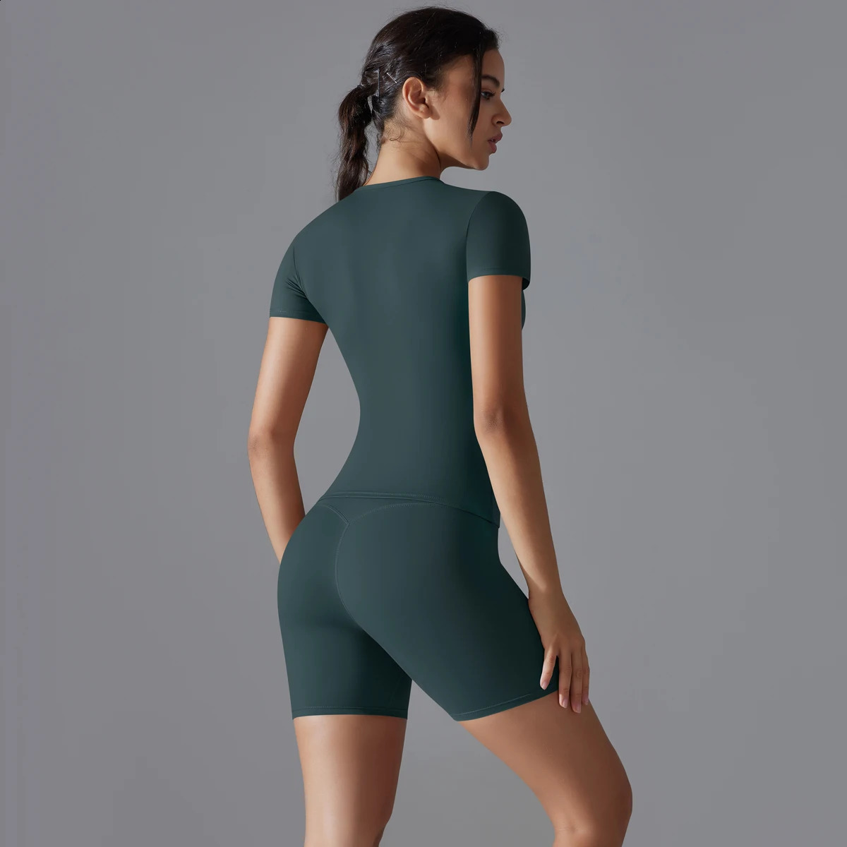 Yoga set womens sports short sleeved top with high waist and legs running jogging exercise sportswear fitness gym set 250228