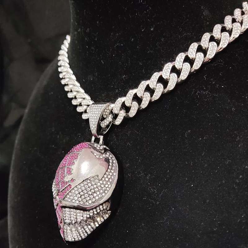 Men Women Hip hop Iced out Bg Mask Pendant Necklace crystal Cuban Chain Hiphop Necklaces fashion Charm jewelry