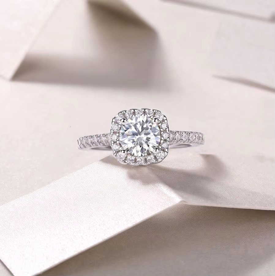 Women's luxury semi eternal wedding ring silver real GRA VVS 1ct silica pearl bridal accessory